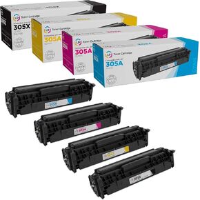 LD Products Remanufactured Replacement Toner Cartridge Compatible with HP 305A & 305X High Yield (CE410X Black, CE411A Cyan, CE413A Magenta, CE412A Yellow, 4-Pack) Compatible with HP Laserjet 400