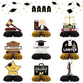 INNORU Lawyer Graduation Table Honeycomb Centerpieces, Congrats Lawyer Grad Party Table Toppers Law School Graduation Decoration Supplies Lawyer Grad Sign Table Centerpieces 9 PCS