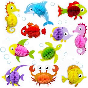 timecity 11 Pcs Ocean Sea Animals Honeycomb Centerpiece Sea Creature Honeycomb Decoration Ocean Themed Table Honeycomb Fish Mermaid Honeycomb for Baby Shower Birthday Party Supply