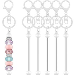 SUNNYCLUE 1 Box 20Pcs Beaded Key Chain Bars DIY Beaded Keychain Kit Alloy White Removable Beadable Iron Bar Blank Keychains Making Accessories for Handmade Beadable Keychain Making Supplies DIY Crafts
