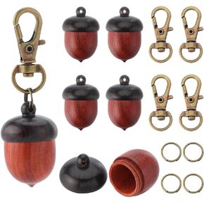 SUNNYCLUE 20Pcs Acorn Keychain Making Kits DIY 5 Sets Thanksgiving Day Acorn Box Pendants Keychains Openable Screw Cap Natural Wood Nut Box Pendant Split Jump Rings Lobster Clasps for Key Chains