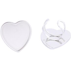 10pcs Stainless Steel 20mm Heart Cabochon Ring Settings Blanks DIY Bezel Finggerring Trays for Jewelry Making Supplies