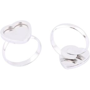 10pcs Stainless Steel Adjustabe 12mm Heart Cabochon Ring Base Settings DIY Bezel Fingerring Blanks for Jewelry Making (Plain Steel)