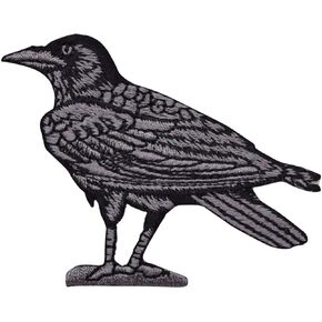 Raven/Crow - Black/Gray - Facing Left - Birds - Embroidered Iron on Patch