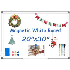 Double-Sided White Board Dry Erase, 20" x 30" Dry Erase Board for Wall with Silver Aluminium Frame, Magnetic Whiteboard for Office, Home, School, Kitchen