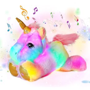 Cuteoy Musical Plush Unicorn Stuffed Animal Glowing LED Light-up Nightlight Toys Singing Lullabies Birthday Christmas Plushies Gifts for Kids Boys Girls,13"
