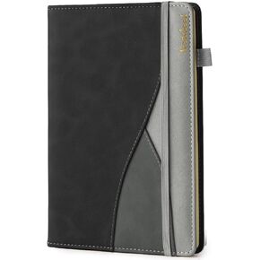 Lined Journal Notebook, A5 Hardcover Notebooks for Work, 188 Numbered Pages 100 GSM Thick Paper Leather Journal with Pocket, Medium College Ruled, Diary Notepad for Women Men School Office, Brown