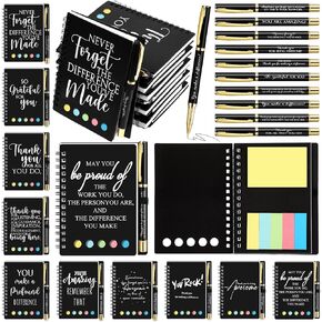 Inspirational Thank You Spiral Journal with Sticky Note Boho Aesthetic Floral Notepad Motivational Ballpoint Pen Bulk Employee Appreciation Gift for Coworker Teacher (Multicolor,20 Sets)