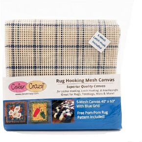 Color Crazy Rug Hooking Mesh Canvas - 5 Mesh (40" x 60") with 5-mesh Latch Hook & Free Pattern