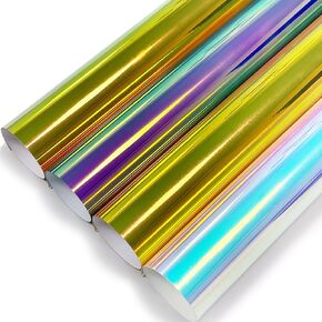 Holographic Heat Transfer Vinyl- 12" x 12'' 4 Sheets Holographic HTV for Shirts, Pillow, Holographic Iron on Vinyl for Heat Press Machine, Matellic Sheen, Easy to Cut & Weed