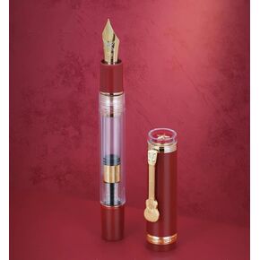 Jinhao1935 Tiandao Acrylic Fountain Pen Size #8 Medium Sword Nib, Palace Museum Red with Luxury Guitar Clip and Large Converter Calligraphy Ink Pens