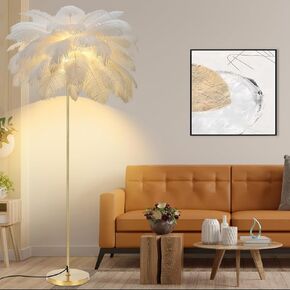 Feather Floor Lamp for Living Room, Fluffy Ostrich Feather Floor Lamp 3 Color Temperatures, House Warming Gifts New Home Decor Aesthetic Nordic Modern Tall Standing Light for Bedroom (White)