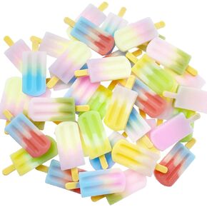 40 Pieces 3D Flatback Ice-Lolly Shaped Resin Charms No Hole Assorted Beads Embellishments for DIY Scrapbooking Phone Case Hair Clip Earring Jewelry Making Accessories