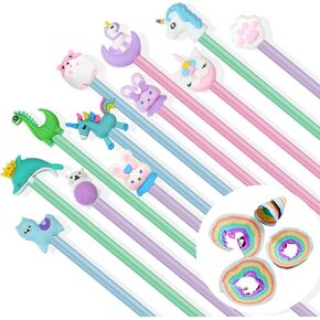 Ainiv 24PCS Eco-friendly Wood & Plastic Free Recycled Rainbow Paper Pencils #2 HB Pencils Number 2 Pencils Erasers Toppers with 2 Pencil Sharpener, Macaron Colored Pencils for School Office Supplies