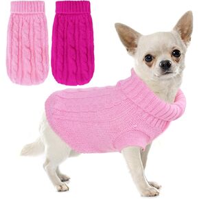 2 Pcs Chihuahua High Collar Knitted Sweater，XXS Dog Winter Cute Sweater，Yorkie Dog and Cat Warm Sweater，Small Dog Sweaters for Girls