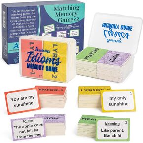 Assistex 2 in 1 Matching Memory Card Games for Seniors - Brain Games for Dementia Patients - Adult Memory Games for Seniors - Lyric and Idiom Games for Alzheimer and Dementia Patients, 40 Cards Each