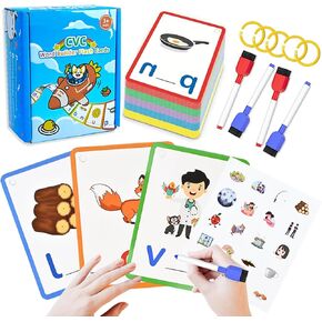 CVC Word Game Writing & Spelling Flash Cards, Short Vowel Sight Words Reading Game,Preschool Learning Activities Kindergarten Educational Toys for 3 4 5 6 Years Old Kids