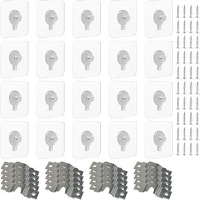 Picture Hangers Without Nails, Nail Free Wall Hangers,20 Counts Adhesive Wall Hooks for Hanging Photos Frames with Waterproof and Oilproof 13 lbs (Picture Hangers Without Nails)