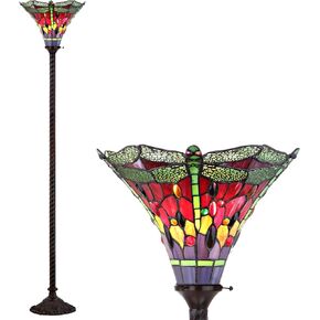 JONATHAN Y JYL8002B Dragonfly Tiffany-Style 71" Torchiere Floor Lamp, Tiffany, Traditional, Art Nouveau Style, Elegant, Office, Living Room, Family Room, Dining Room, Bedroom, Foyer, Bronze/Green