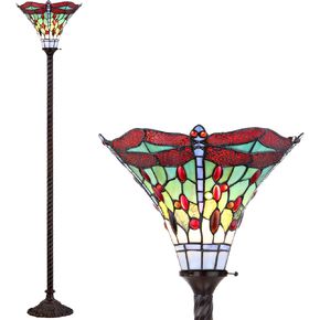 JONATHAN Y JYL8002B Dragonfly Tiffany-Style 71" Torchiere Floor Lamp, Tiffany, Traditional, Art Nouveau Style, Elegant, Office, Living Room, Family Room, Dining Room, Bedroom, Foyer, Bronze/Green in Saudi Arabia