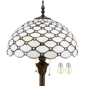 WERFACTORY Tiffany Floor Lamp Cream Amber Stained Glass Bead Standing Reading Light 16X16X64 Inches Antique Pole Corner Lamp Decor Bedroom Living Room Home Office S005 Series