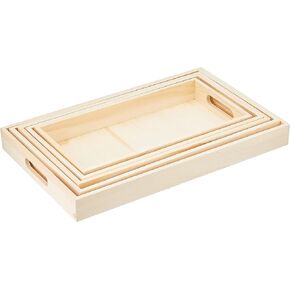 Multicraft Imports WS410 5-Piece Paintable Wooden Trays with Handles, 6-5/8 by 13-Inch to 10-1/8 by 16-1/8-Inch