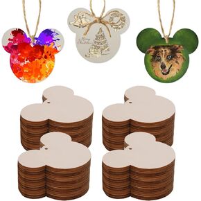 40PCS Mouse Unfinished Wooden Ornaments for DIY, Cute Mouse Cutouts for Birthday Party Decorations Christmas Tree Ornaments Blank Natural Wood Slices Mouse Head Decor for Home Crafts Hanging Supplies