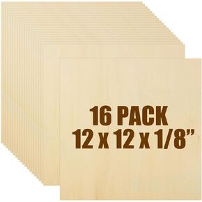 Basswood Sheets 12x12 Inch Unfinished Square Wood Pieces for Crafting 3mm Plywood Board 1/8" Thin Wooden Sheets Wood Slices Natural Wood Planks for Craft DIY Arts Project Painting Pyrography (20)