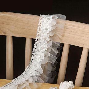 Scalloped Pearl Lace Organza White Lace Trim with Pearls - Perfect for Embellishing Clothing Home Decor