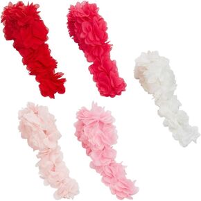 FINGERINSPIRE 5 Yards 3D Flower Chiffon Lace Trim Ribbon 2 inch Wide 5 Colors Chiffon Cluster Flowers DIY Lace Trim Polyester Embroidered Applique Bridal Bouquets 3D Cluster Flower DIY Sewing