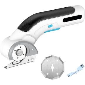 Cordless Electric Scissors, Rechargeable Rotary Cutter with a Replacement Blade, Mini Cardboard Cutter Powerful Shears Tool with Safety Lock & LED Light for Leather, Fabric, Carpet, Cardboard, Package