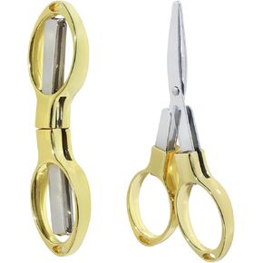 2PCS Folding Scissors, Portable Travel Scissors, Safe Mini Scissors, Stainless Steel Retractable Scissors for Fishing Sewing Home Office(Gold)