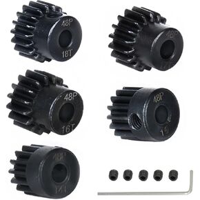 5 قطع من الفولاذ 48P 3.175 مم مجموعات تروس ترس 14T 15T 16T 17T 18T جزء ترقية لـ 1/10 Arrma HPI Kyosho Losi Axial Traxxas Tamiya RC Car Monster Truck Buggy (أسود)