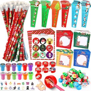 PerKoop 336 جهاز كمبيوتر شخصي لحفلات عيد الميلاد للأطفال، 48 مجموعة من قرطاسية عيد الميلاد تتضمن مسطرة قلم رصاص لعيد الميلاد ومبراة وممحاة وملصق ختم لحشو تخزين هدايا الفصل الدراسي in Kuwait