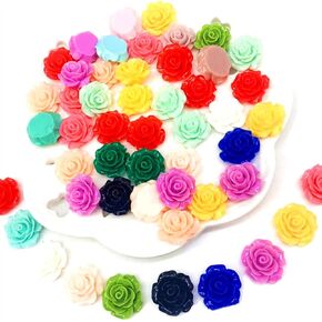 MSCFTFB 50 Pieces Rose Flatback Charms Flower Resin Cabochons Beads for Slime Scrapbook Jewelry Making Hair Accessories Embellishments Craft Decorations (3/4inch, Multi)