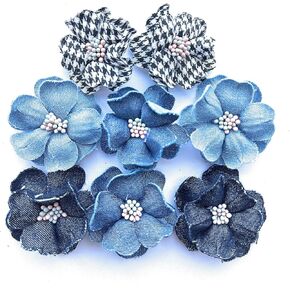 Pack of 8 Denim Classic Houndstooth Jeans Fabric Flower Embellishment Supplement DIY for Jeans Jacket Headband Hair pin Brooch Shoes Hat Bag Clothing Decoration Crafts Accessories