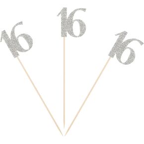 Pack of 10 Silver Glittery 16th Birthday Centerpiece Sticks Number 16 Table Topper Birthday Anniversary Pary Decorations