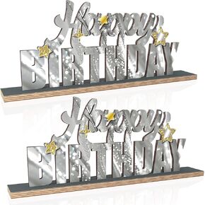 Silver Happy Birthday Wooden Letter Sign Centerpieces with Golden Stars for Silver Birthday Party Table Decorations for Women Men