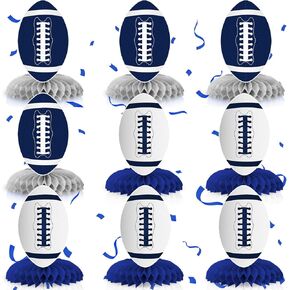 8pcs Cowboys Football Party Decorations Blue Football Table Centerpieces Cowboys Football Table Decorations Blue and White Football Honeycomb Centerpieces for Table Football Birthday Party Supplies