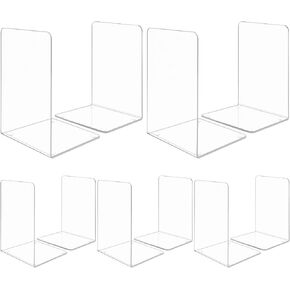 10 Pieces Book Ends, Clear Acrylic Bookends for Shelves, Heavy Duty Book Holders, Non Skid Decorative Bookends for School, Library, Bedroom, Office (7.28 x 4.7 x 4.7in)