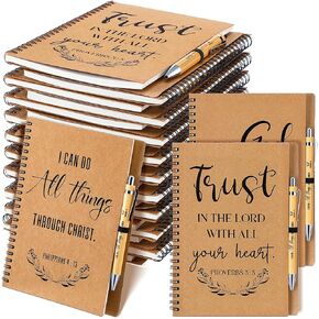 40 Pcs Christian Gift Bulk Set Include Spiral Notebook Bible Ballpoint Pen Bible Notes Notebook Inspirational Bamboo Pens Church Gifts in Bulk for Christian Party School Church Prayers