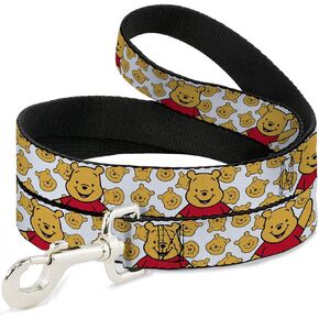 Disney Pet Leash, Dog Leash, Winnie The Pooh Chibi Pose and Expressions Scattered White, 6 Feet Long 1.0 Inch Wide