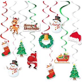 WERNNSAI Christmas Party Hanging Swirl Decorations - 27 Pieces Sparkly Streamer Party Spiral Ceiling Decorations Birthday Party Supply Xmas Themed Fiesta Ornaments in Saudi Arabia