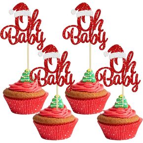 24Pcs Glitter Green Christmas Cupcake Toppers Red Green Christmas Drink Up Cupcake Picks Merry Green Christmas Holiday Theme Birthday Party Cake Decorations Supplies in Kuwait