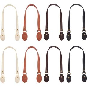 PH PandaHall 8pcs Purses Bag Straps Handles 24" Sew On Bag Handles 4 Colors Leather Shoulder Strap Short Handbag Crocheted Tote Replacement Strap Handles with Holes for DIY Purse Tote Bag Making