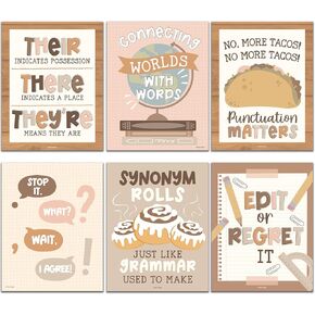 Hadley Designs 6 Boho English Classroom Decor Middle School-English Classroom Posters, ELA Posters For High School, ESL Classroom Decorations, Grammar Posters, ELA Classroom Must Haves