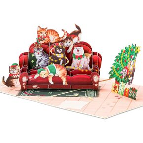 Christmas Sofa Cats Pop Up Card, Meowy Christmas, Christmas Tree, Presents, Funny 3D Greeting Card, Ideal Gift for Cat Fan, Cat Person, Kid, Boy, Girl, Sister, Brother, 5x7