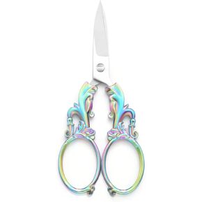 5.3 Inch Vintage Scissors Stainless Steel for Cross Stitch Cutting Embroidery Sewing Handcraft Craft Art Work DIY Tool (Rainbow)