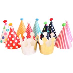 JiaHui Party Hat Set of 9 Hats and 2 Crowns with 9 Pompons for Children Birthday New Year