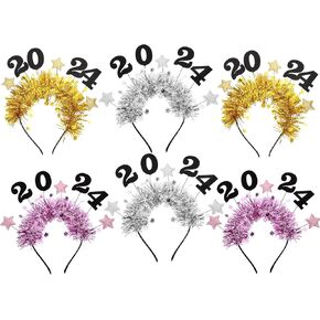 LUOZZY 6Pcs 2024 Graduation Headband 2024 New Year Headband Star Tinsel Hairband Glitter Hair Hoops Sequin Headwear for 2024 New Years Eve Grad Christmas Holiday Birthday Party
